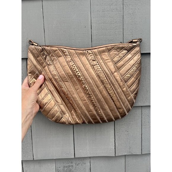 David Mehler for DAME 70s vintage snakeskin leather copper crescent shoulder bag - Picture 1 of 13